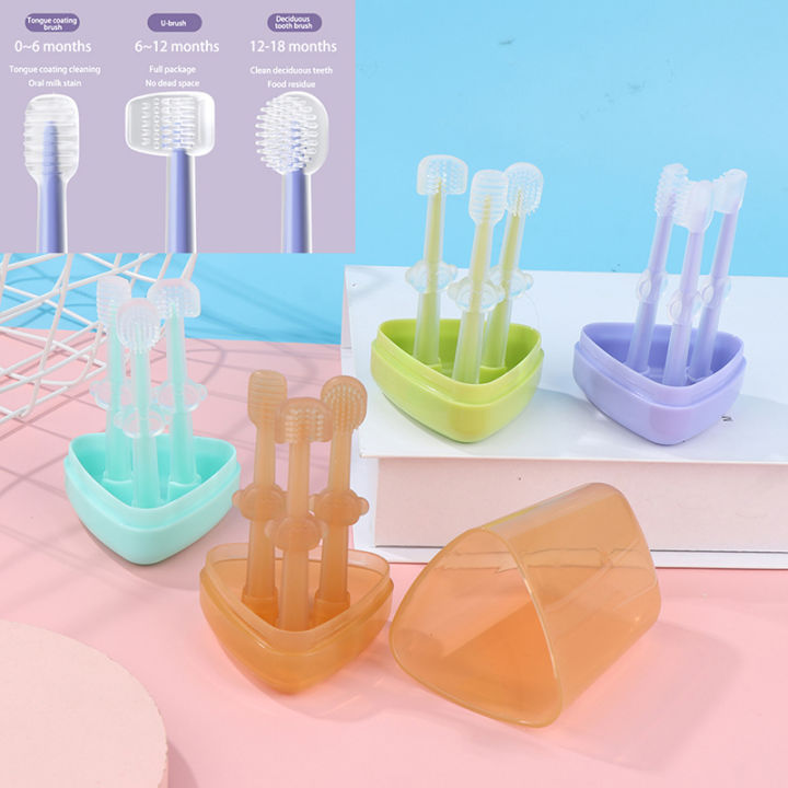 3Pcs Baby Toothbrush Baby Tongue Cleaner for 0-18 Months Toddler Baby Care
