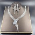 Silver Color Rhinestone Crystal Bridal Jewelry Set Earrings Necklace Wedding Geometric Elegant Romantic Bridesmaid Jewelry Sets.