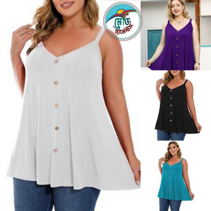 Womens Spaghetti Strap Tank Tops for Ladies V Neck T Shirts Plus Size Sleeveless Tunic Buttons Women's Summer Tops Collocation - Sleeveless tops for women are perfect for daily wear, dating, party, travel, etc Camisole 2X