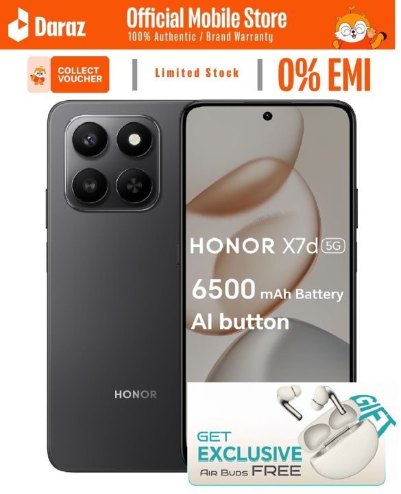 HONOR X7d 8/256GB + Free TWS Earbud | 6500mAh Dual-cell Battery | Official