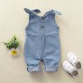 Newborn Baby Girl and Boy Romper Denim Solid Tether Sling Button Baby One Piece 0-12 Months Unisex Fashion Romper Jeans.