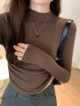 Hot Girl Slim Fit Slimming Long Sleeves T Women's Autumn T-shirt 2023 New Half Turtleneck Short Pleating Bottoming Shirt Top.