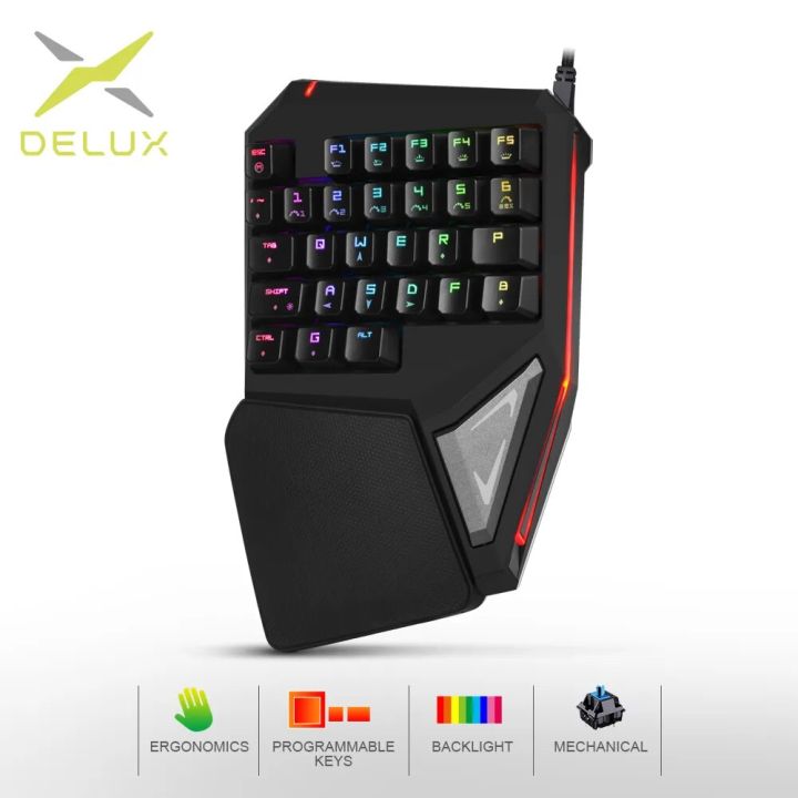 Delux T9 Plus Single-handed Mechanical Gaming Keyboards 28 fully Programmabl Keys Wired Ergonomic Single Hand Keypad For Gamer