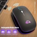 Rechargeable Bluetooth Mouse, 2.4G Dual Mode, Seven Colors Breathing Light Mute Button, Suitable for PC, IPad, Laptop. 