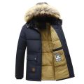 New Men Winter Fleece Jacket Thick Warm Hooded Fur Collar Coat Solid Color Outerwear Mens Clothing. 