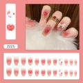 【The road to happiness Store】Short Fake Nails Square Head Love Rhinestone White Fake Nail Korean Cute False Nails Nail Art With Design For. 