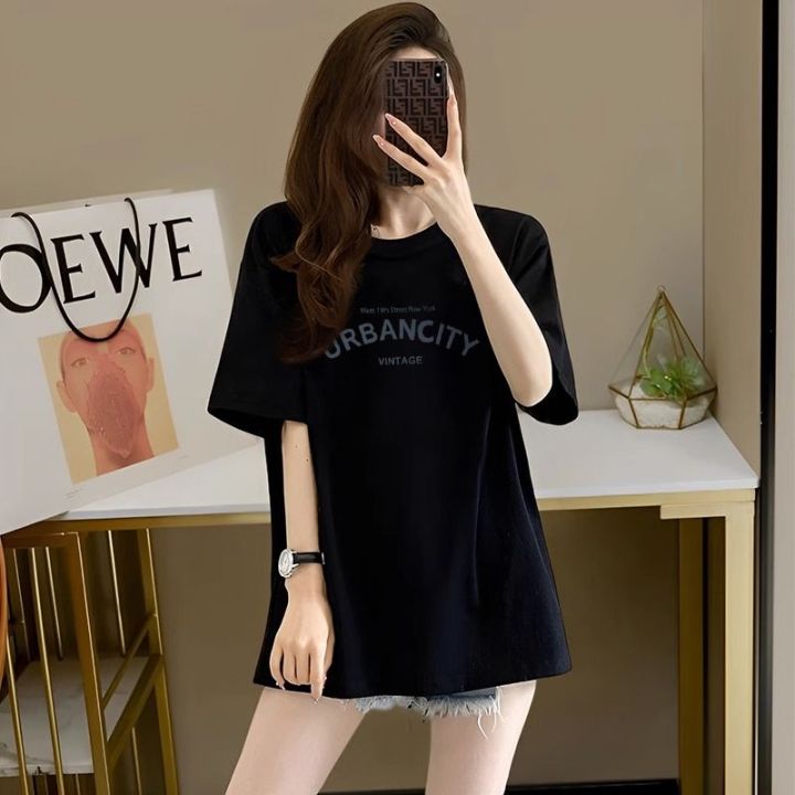 Summer%20Short%20Sleeve%20T%20Women's%20Extra%20Large%20Size%20T-shirt%202-300%20Jin%20Loose%20Fat%20mm%20Casual%20Slimming%20Slim%20Fit%20Mid-Length%20Printed%20Top%20-%20Image%202