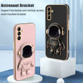 New Phone case For Samsung Galaxy M14 Back cover Luxury Astronaut Foldable Stand Soft Silicone TPU Electroplating Straight Edge Casing Shockproof All-inclusive lens With Bracket Back Cover samsung. 