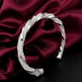 Silver Braided Bangle Jewelry 925 Sterling Silver Fashion Mesh Wide Bracelets Bangles for Women Men. 