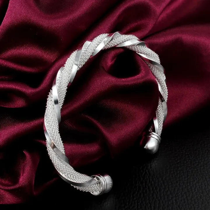 Silver%20Braided%20Bangle%20Jewelry%20925%20Sterling%20Silver%20Fashion%20Mesh%20Wide%20Bracelets%20Bangles%20for%20Women%20Men%20-%20Image%202