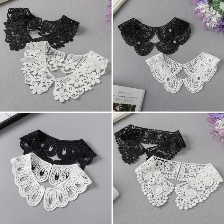 1 Pair White Neckline Collar Lace Fabric Embroidery Carft DIY Dress Garment Decoration Accessories