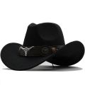 Western Cowboy Hat 3 Sizes Black Woolen Jazz Top Hat Men Ethnic Style Cow Head Ribbon Felt Cap Women Children Riding Fedora Hat. 
