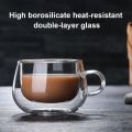 140ml Double-layer Transparent 140ml Heat Resistant Glass Coffee Cup With Handle Insulated Teacup Water Cup Mug Coffee Glass Cup.