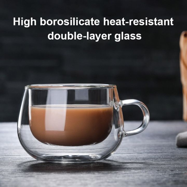 140ml Double-layer Transparent 140ml Heat Resistant Glass Coffee Cup With Handle Insulated Teacup Water Cup Mug Coffee Glass Cup