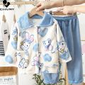 New 2023 Kids Winter Soft Flannel Pajamas Clothing Sets Boys Girls Cartoon Thicken Warm Lapel Tops with Pants Pyjamas Sleepwear. 