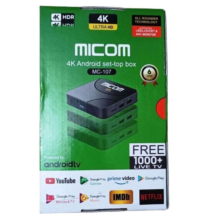 Micom Android Box Micom MC-107 4K Ultra HD Android smart TV Box (Dual Voice Remote ...