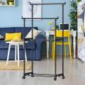 Double Rod Clothing Rack Heavy Duty Portable Movable Wheel Clothes Organizer for Office Living Room. 