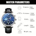 Sun Moon Star Multifunctional Men's Watch Casual Calendar Chronograph Men's PU Leather Quartz Watch, Ideal choice for Gifts. 