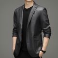 Men's Suit Leather Coat Spring and Autumn Thin Korean Style Casual Polo Collar Leather Jacket Men's Coat. 