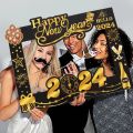 2024 New Year Eve Party Decorations Number Foil Balloon Happy New Year Paper Banner Photo Props Frame Christmas Favors Supplies.