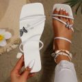 Large Size Crystal Bow Women Slippers Fashion Open Toe Low-heeled Slippers Women Summer Casual Cozy Slides Female Flip Flops.