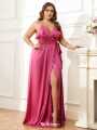 Plus Size Silk Occasion Dress in Rich Emerald with Wrap Silhouette and High Slit.