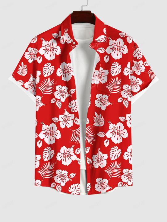 Plus%20Size%20Matching%20Hawaii%20Beach%20Outfit%20For%20Couples%20Flower%20Coconut%20Leaves%20Printed%20Cinched%20Dress%20and%20Buttons%20Pocket%20Shirt%20-%20Image%207