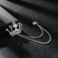 Korean British Style Crown Bird Brooch Pin for Men with Tassel Chain, Gold and Silver, Zinc Alloy, Fashion Accessory.