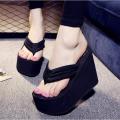 Women'sHigh Heels Flip Flops Slippers Wedge Platform Antiskid Beach Shoes black. 