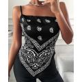Women's Vest Shirt Summer Tank Tops Bowknot Backless Blouse Paisley Print Satin Handkerchief Top Casual Slee.