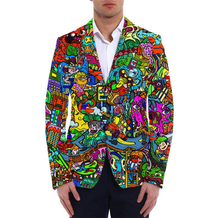 Male Graffiti Jackets Suit Oversize For Men Clothing Casual Fashion