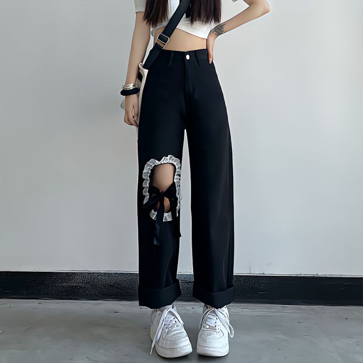 Black%20Lace%20Up%20Ripped%20High%20Waisted%20Jeans%20Korean%20Fashion%20Vibe%20Style%20Denim%20Trousers%20Streetwear%20Y2k%20Jeans%20Women%20Baggy%20Wide%20Leg%20Pants%20-%20Image%205