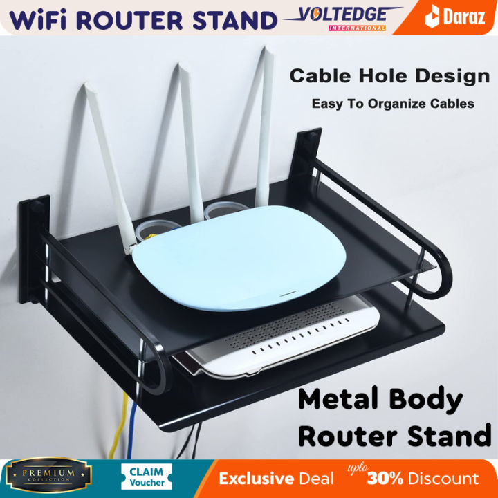Router Stand 2-Layer Wall Mount WiFi Router Stand – Metal Shelf for TV Box & Remotes