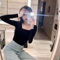Black Square Collar Fleece-Lined Thickened Long-Sleeved Bottoming Shirt for Women Skinny Inner Match T T-shirt 2021 Winter and Spring All-Match Low Collar Top.
