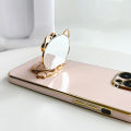 Hontinga for Tecno Spark 6 Go / Spark Go 2020 / Spark Go 2021 BBack Cover + Makeup Mirror Lovely Folding Bracket Case For Gilrs Luxury 6D Plating Soft Silicone Phone Cases. 
