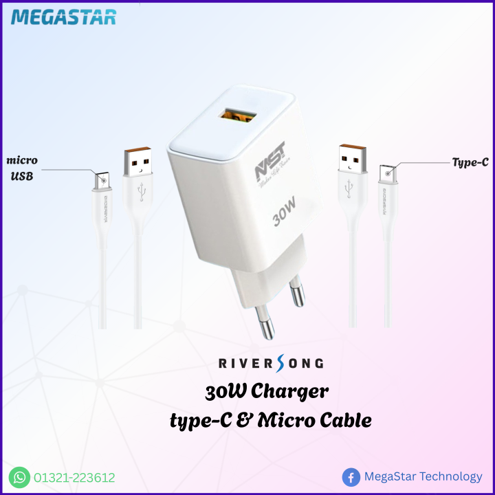 30W Fast Charger & Type C, Micro USB Cable Bundle (VOOC DART WARP DASH Support)
