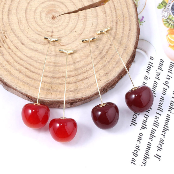 1 Pair Cute Simulation Red Cherry Gold Color Fruit Stud Earrings Women Girl Gift Simple Drop Female Fashion Jewelry Accessories