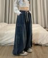Grunge Hot Girl Vintage Big Pocket Oversized Baggy Cargo Jeans Femme Elastic Waist Straight Wide Leg Pants Denim Trousers women.