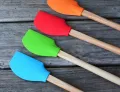 Silicone Spatula 1 pcs Set With Long Wooden Handle - Colourful Silicon Rubber Spatchula Kit With High Heat Resistant. 