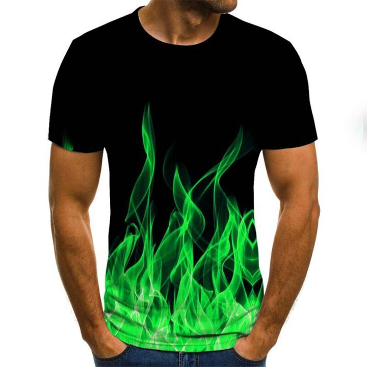 flame men's T-shirt summer fashion short-sleeved 3D round neck tops smoke element shirt trendy men's T-shirt