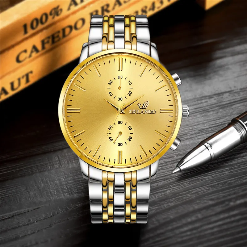 Mens Gold Watches ORLANDO Fashion Quartz Watch Silver Gold