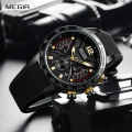 MEGIR Sports Chronograph Quartz Watches for Men Silicone Strap Wateproof Luminous Wristwatch Man Relogios Masculino 2106. 