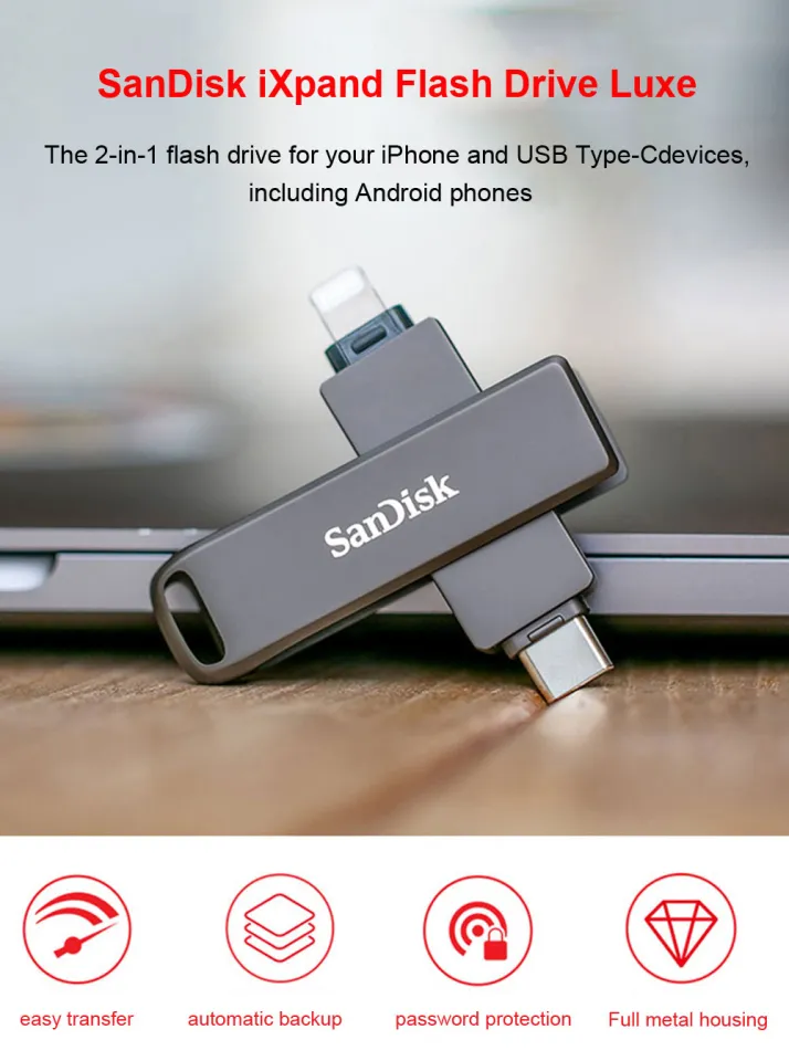 SanDisk Lightning USB Type-C iXpand Flash Drive Luxe 256GB The