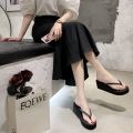 Flip Flops Women's High Heel Platform Summer Outdoor All-Matching Sandals Muffin Wedge Height Increasing Flip Flop Slippers Flat Shoes.