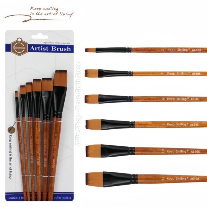 Keep Smiling Flat Artist Paint Brush Set 6 Pcs | Daraz.com.bd