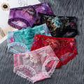 Women Rose Embroidery See-through Transparent Panties. 