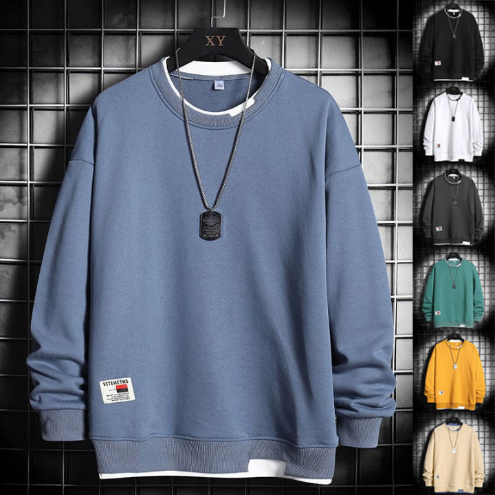 Sweatshirt boys autumn and winter new trendy ins trend hoodless round neck pullover long sleeve t-shirt two loose tops