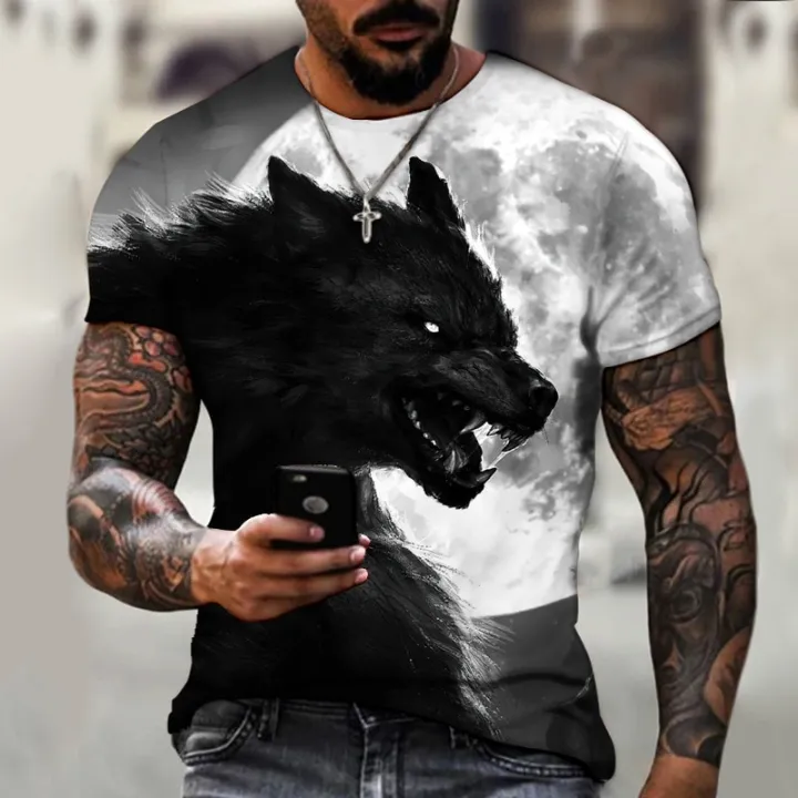 Beast%20wolf%203d%20black%20printing%20series%20new%20summer%20men's%20short%20sleeved%20shirt%20super%20large%20top%20fashion%20street%20wear%20o%20collar%20men's%20shir%20-%20Image%204