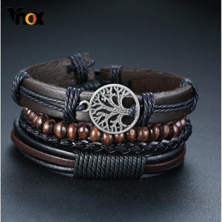 Mens Genuine Leather Bracelet Vintage Retro Leather Cuff Bangle