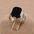 Stainless Steel Black Natural Stone Mens Finger Ring.